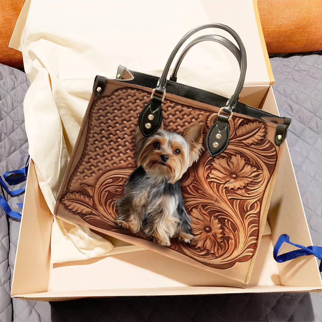 Leather Bag Yorkie Blossom Charm