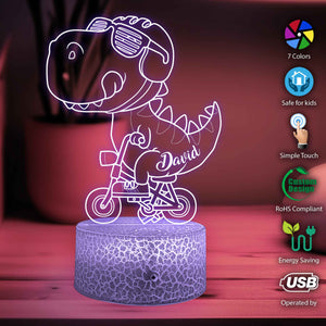 Personalized Cool Dinosaur Nigh Light, Custom Dinosaur Biking LED Night Light, Kids acrylic night light, Kids bedroom decor, Gift For Kids