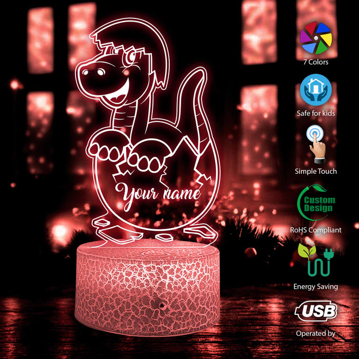 Personalized Cute Dinosaur Eggs Nigh Light, Custom dinosaur light, Kids acrylic night light, bedroom decor, Dinosaur LED Night Light