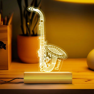 Personalize Saxophone 2D Led Lamp, Instrument Night Light, Acrylic Saxophone Lamp, Music Lover Gift, Custom Saxophone Bedside Table Lamp