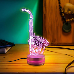 Personalize Saxophone 2D Led Lamp, Instrument Night Light, Acrylic Saxophone Lamp, Music Lover Gift, Custom Saxophone Bedside Table Lamp