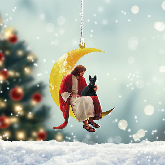 Scottish Terrier And Jesus Sitting On The Moon Hanging Acrylic Ornament For Dog Lovers_4227, Ornament Decoration, Ornament Christmas - TeeZworldVN