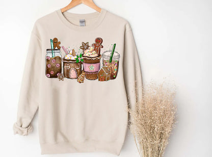 Pink Gingerbread coffee Christmas Sweatshirt, Christmas Sweatshirt, T-shirt Christmas For Gift, Christmas Gift