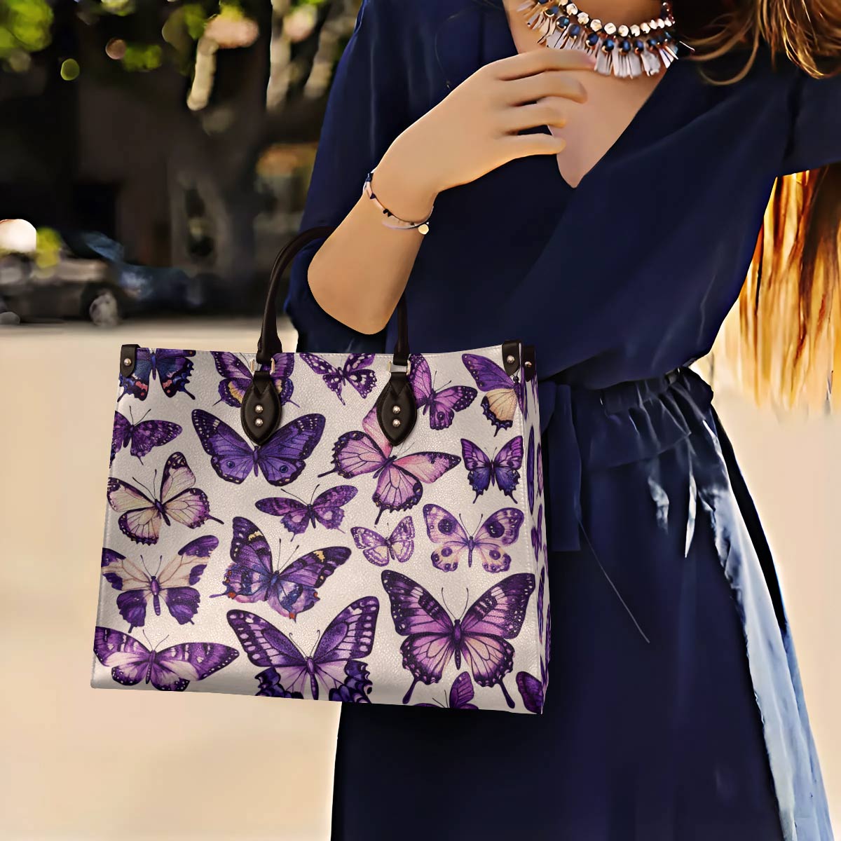 Butterfly Leather Bag Purple Butterfly Garden