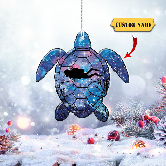 Sea Turtle scuba driving Christmas Ornament Tree Decorations 2D FLAT (Not 3D Ornament), Gifts for Turtle Lovers, Beach Lovers 8, Ornament Decoration, Ornament For Gift, Ornament Christmas