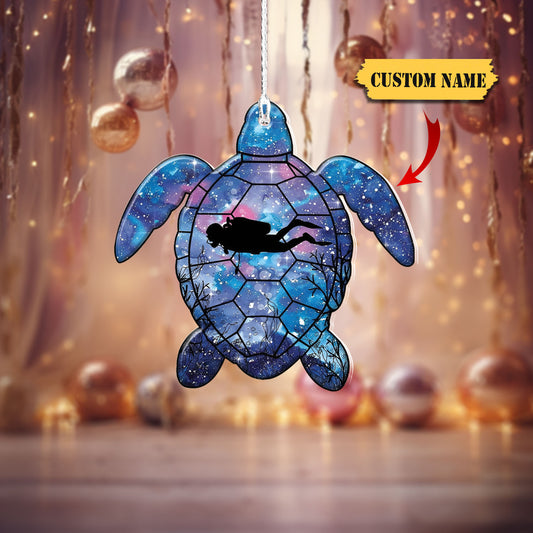 Sea Turtle scuba driving Christmas Ornament Tree Decorations 2D FLAT (Not 3D Ornament), Gifts for Turtle Lovers, Beach Lovers 8, Ornament Decoration, Ornament For Gift, Ornament Christmas