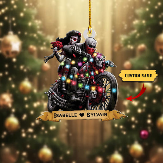 Skull Ghost Lover Couple Motorcycle Led Custom Ornament, Ornament Decoration, Ornament For Gift, Ornament Christmas