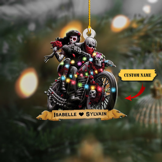 Skull Ghost Lover Couple Motorcycle Led Custom Ornament, Ornament Decoration, Ornament For Gift, Ornament Christmas