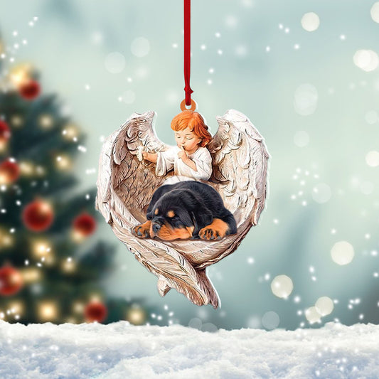 Sleeping Rottweiler Protected By Angel Car Hanging Ornament Dog Sleeping Ornament, Ornament Decoration, Ornament Christmas - TeeZworldVN