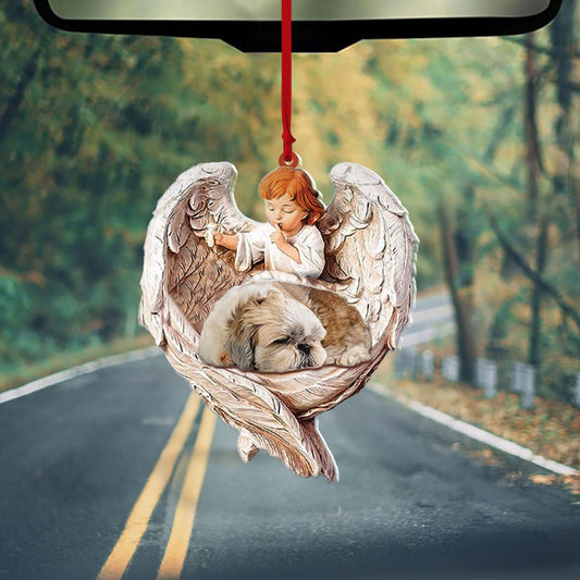 Sleeping Shih Tzu Protected By Angel Car Hanging Ornament, Ornament Decoration, Ornament Christmas - TeeZworldVN