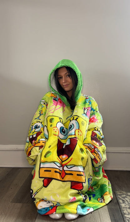 SpongeBob Oversized wearable Blanket Hoodie – Bright & Cozy Sherpa  snuggle Hoodie for Adults & Kids unisex