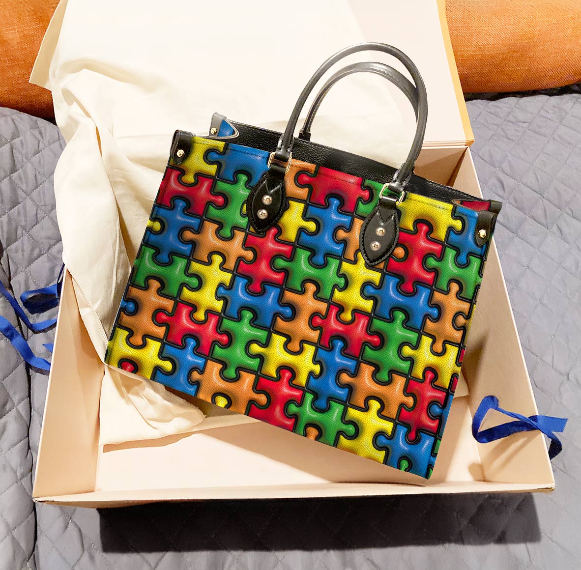 Leather Bag Puff Puzzle Piece