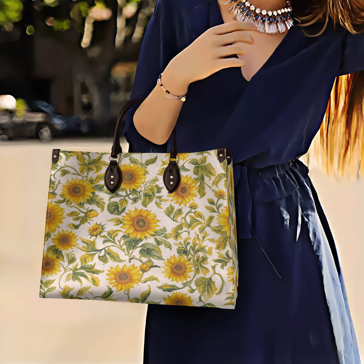 Leather Bag Radiant Sunflower Satchel