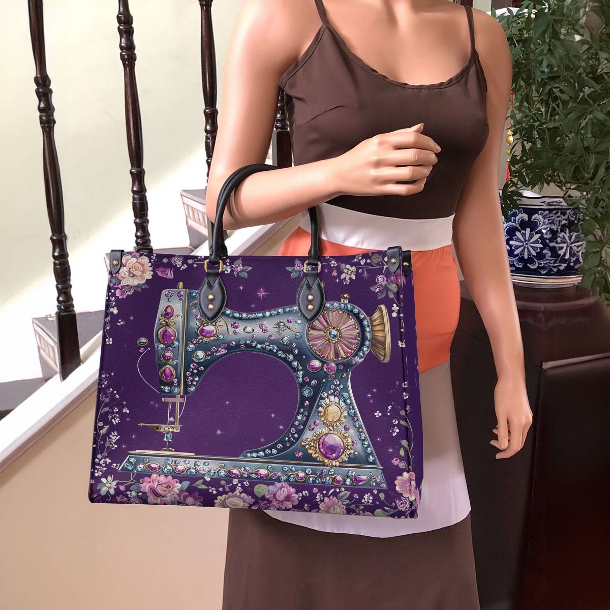 Sewing Leather Bag Purple Spark