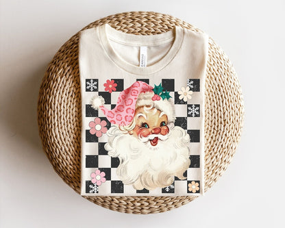 Retro Christmas Sweater Christmas, Christmas Tree Sweatshirt, Pink Santa T-shirt, Pink Christmas Tree T-shirt, Pink Christmas For Gift