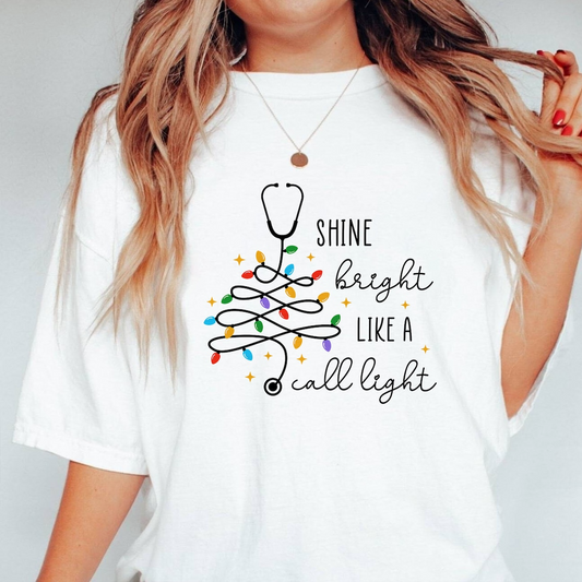 Funny Nurse Christmas Shirt, Nurse Christmas Gifts, RN Christmas Sweatshirt, Christmas Long Sleeve, Shine Bright Like A Call Light