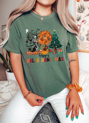 Happy Hallothanksmas Shirt,Halloween Shirt,Thanksgiving Shirt,Christmas Shirt,Winter Clothing,Cute Halloween ,Hallothanksmas