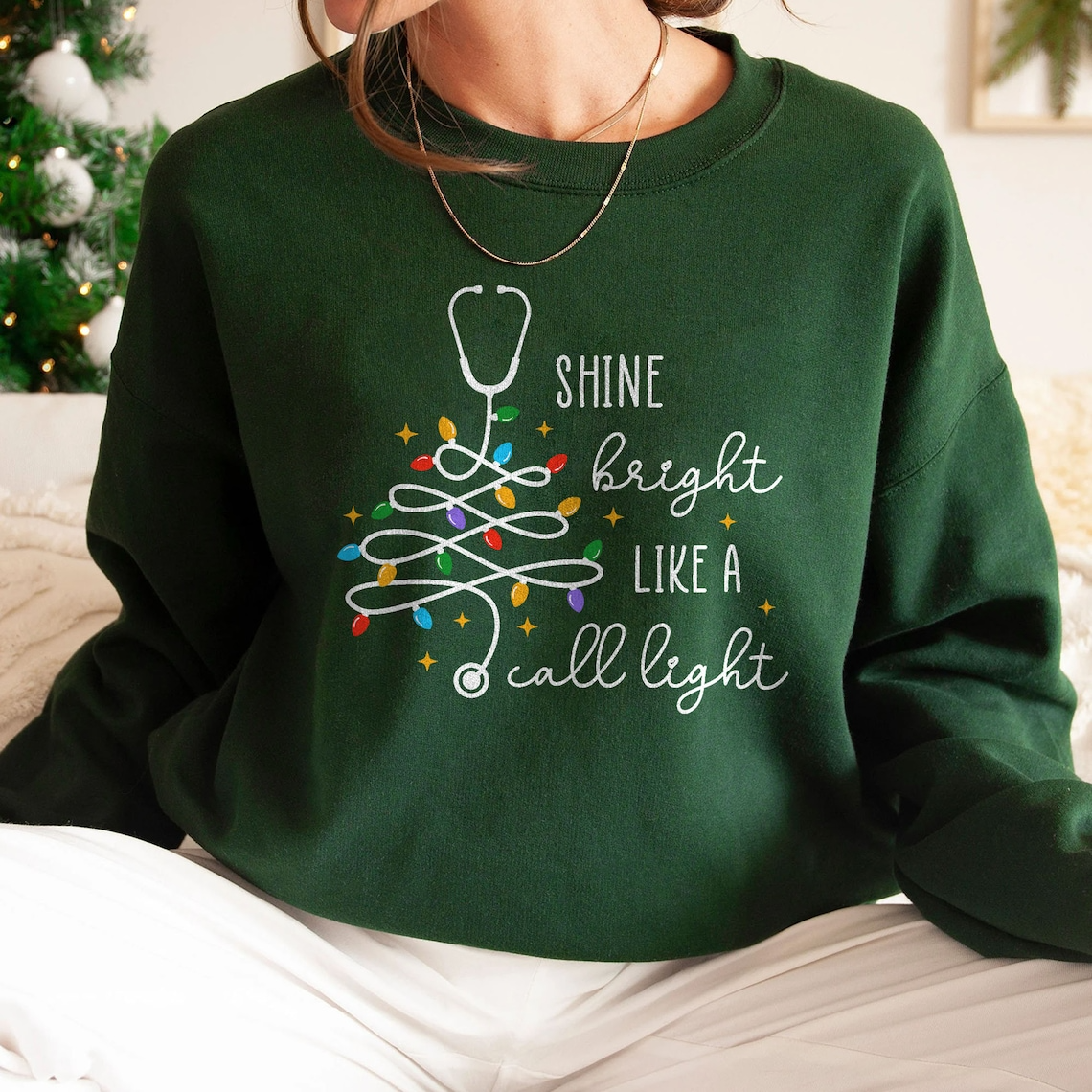Funny Nurse Christmas Shirt, Nurse Christmas Gifts, RN Christmas Sweatshirt, Christmas Long Sleeve, Shine Bright Like A Call Light