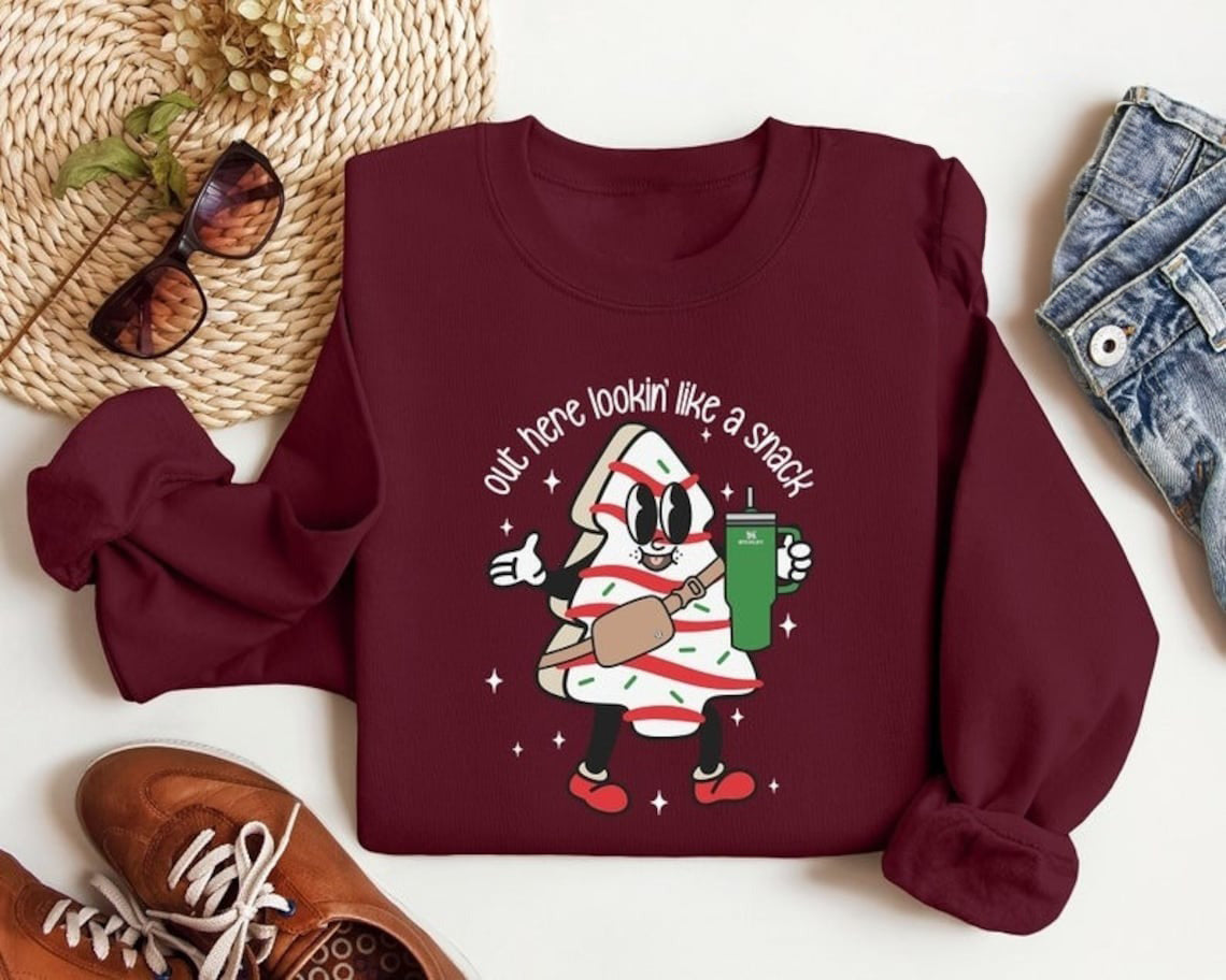Boojee Out Here Lookin Like A Snack Shirt, Christmas Tree Cake Shirt, Boujee Christmas Shirt, Christmas Sweatshirt, Christmas Tree Sweatshirt, Holiday Sweaters for Women, Winter Sweatshirt