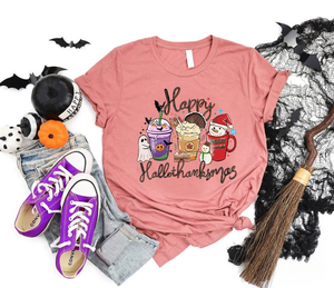 Hallothanksmas Coffee Shirt, Happy Hallothanksmas T-shirts, Funny Holiday Shirt, Family Matching Shirt, Happy Christmas Coffee Woman Shirt