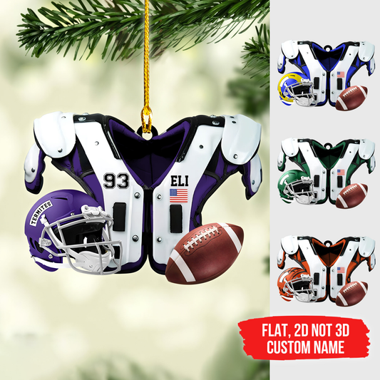 Personalized Football American Ornament 2023, Shoulder Pads and Helmet Football Vest Ornament US Football Uniform Ornament Christmas Hanging