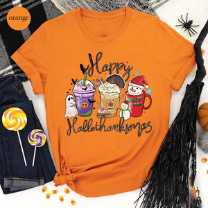 Hallothanksmas Coffee Shirt, Happy Hallothanksmas T-shirts, Funny Holiday Shirt, Family Matching Shirt, Happy Christmas Coffee Woman Shirt