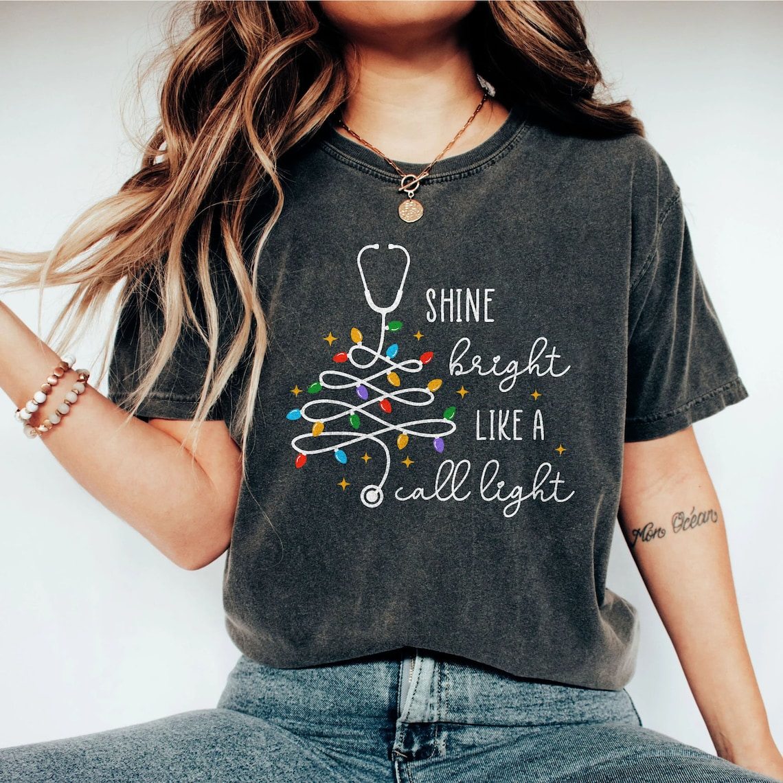 Funny Nurse Christmas Shirt, Nurse Christmas Gifts, RN Christmas Sweatshirt, Christmas Long Sleeve, Shine Bright Like A Call Light