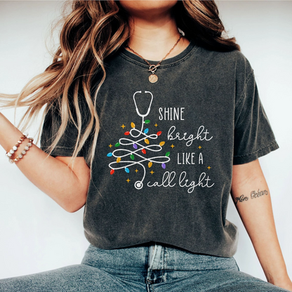 Funny Nurse Christmas Shirt, Nurse Christmas Gifts, RN Christmas Sweatshirt, Christmas Long Sleeve, Shine Bright Like A Call Light