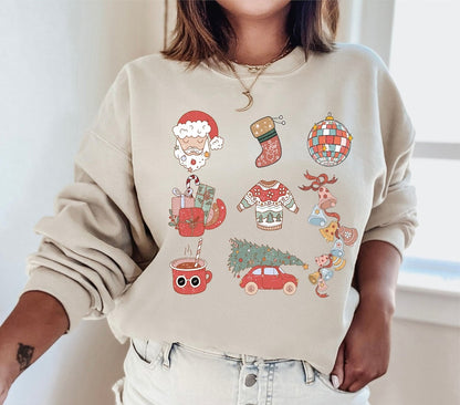 Retro Christmas Sweater Christmas, Christmas Tree Sweatshirt, Pink Santa T-shirt, Pink Christmas Tree T-shirt, Pink Christmas For Gift