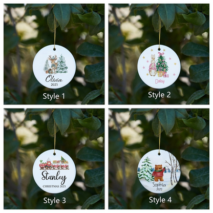 Personalized Christmas Tree Ceramic Ornament, Christmas Bauble Home Decor, Personalized Christmas Decoration Gift, New Baby Christmas Gift