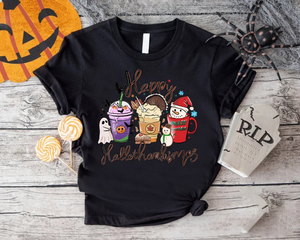 Hallothanksmas Coffee Shirt, Happy Hallothanksmas T-shirts, Funny Holiday Shirt, Family Matching Shirt, Happy Christmas Coffee Woman Shirt