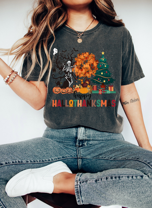 Happy Hallothanksmas Shirt,Halloween Shirt,Thanksgiving Shirt,Christmas Shirt,Winter Clothing,Cute Halloween ,Hallothanksmas