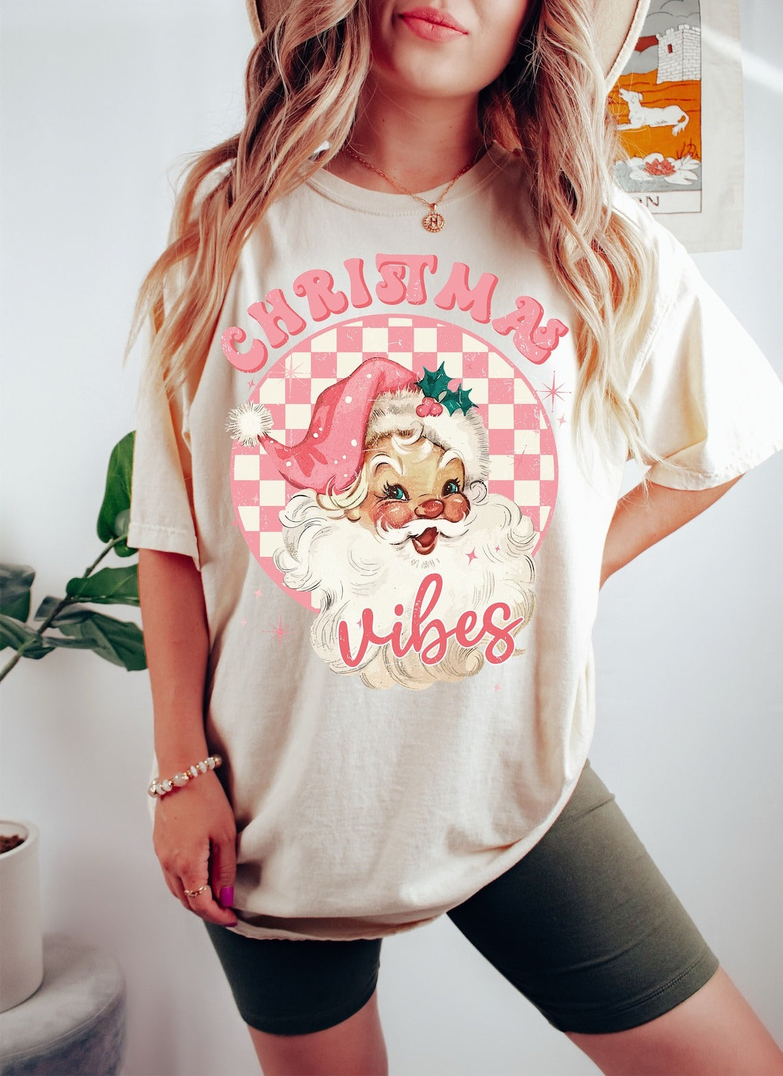 Retro Christmas Sweater Christmas, Christmas Tree Sweatshirt, Pink Santa T-shirt, Pink Christmas Tree T-shirt, Pink Christmas For Gift