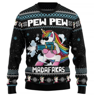 Unicorn Pew Pew Ugly Christmas Sweater, Pew Pew Sweater, Xmas Sweater, Christmas Gift Sweatshirt, Unisex Sweater Gift, Ugly Sweater