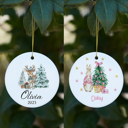 Personalized Christmas Tree Ceramic Ornament, Christmas Bauble Home Decor, Personalized Christmas Decoration Gift, New Baby Christmas Gift