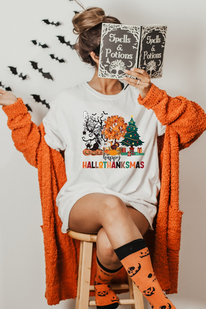 Happy Hallothanksmas Shirt,Halloween Shirt,Thanksgiving Shirt,Christmas Shirt,Winter Clothing,Cute Halloween ,Hallothanksmas