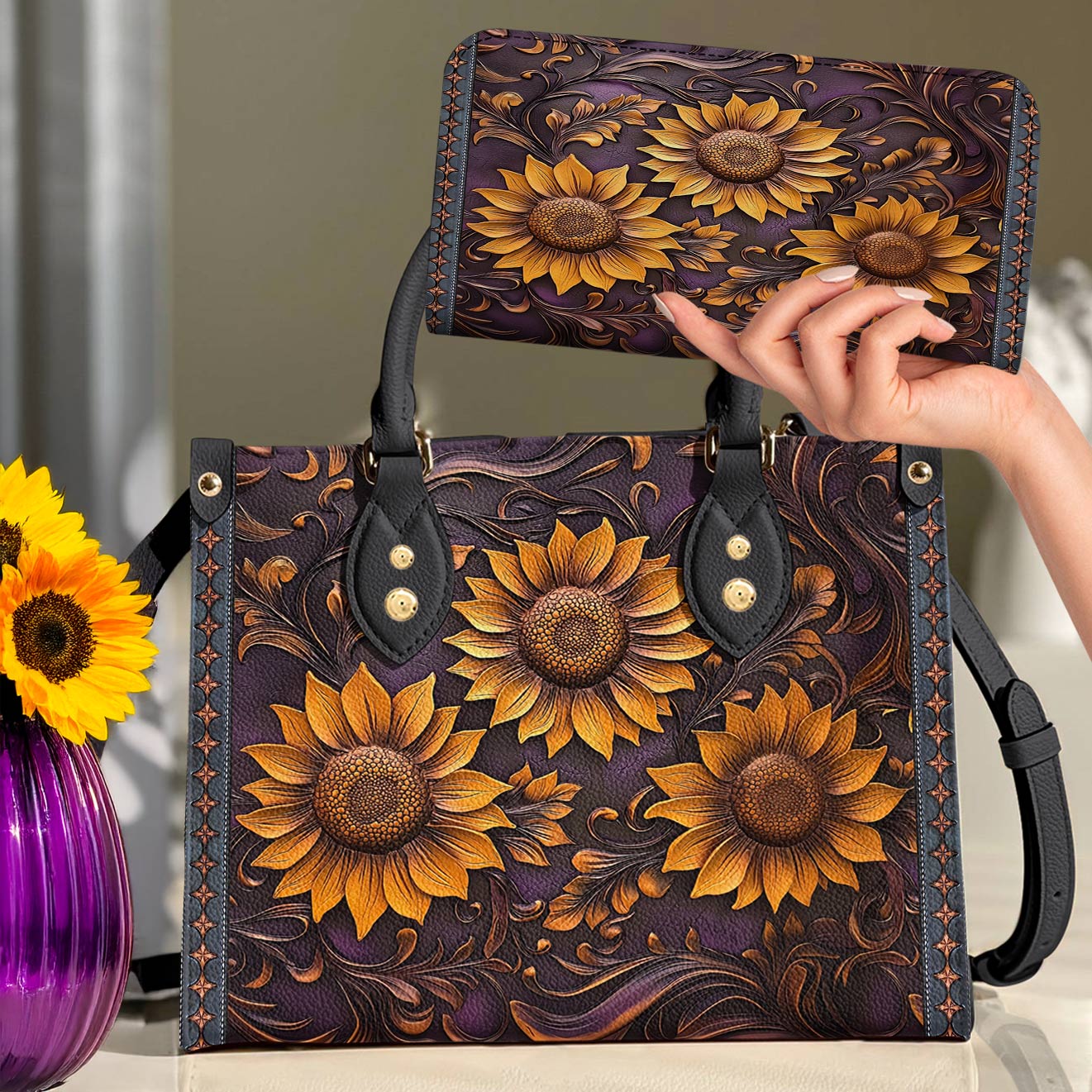 Leather Bag Sunflower Hope Love