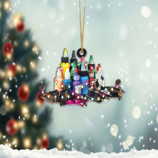Tattoo Machine and Color Ink Bottles Christmas Ornament, Tattoo Eqiupment Decor, Ornament Decoration, Ornament For Gift, Ornament Christmas