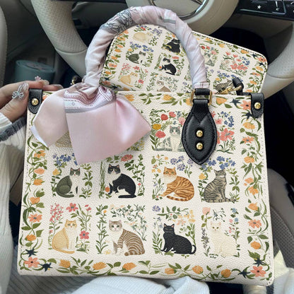 Leather Bag Elegent Floral Cats