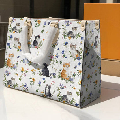 Cat Leather Bag Sweet Floral Cats