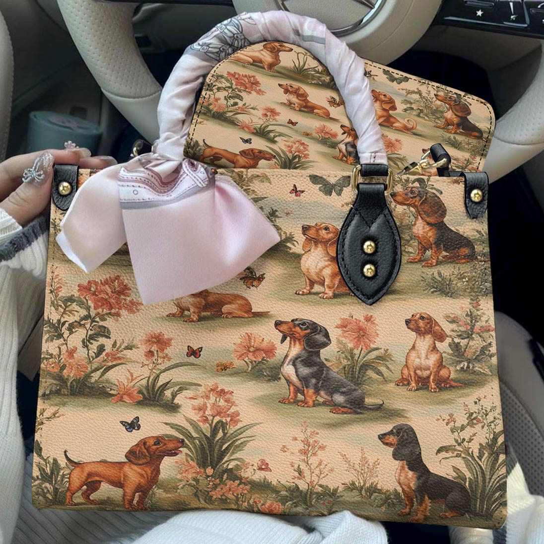 Dachshund Leather Bag Whimsy Meadow Hounds