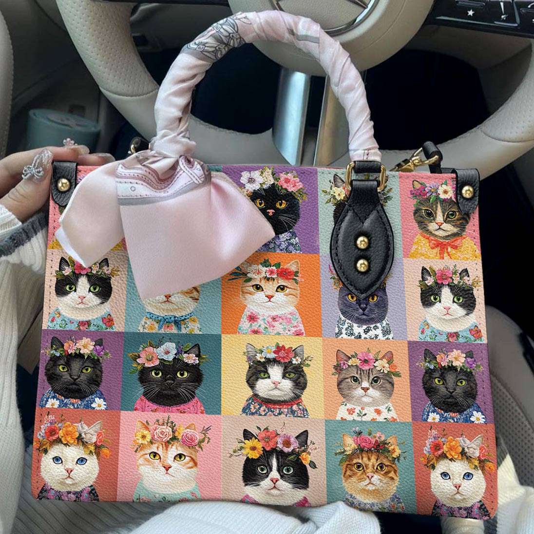 Leather Bag Feline Blooms