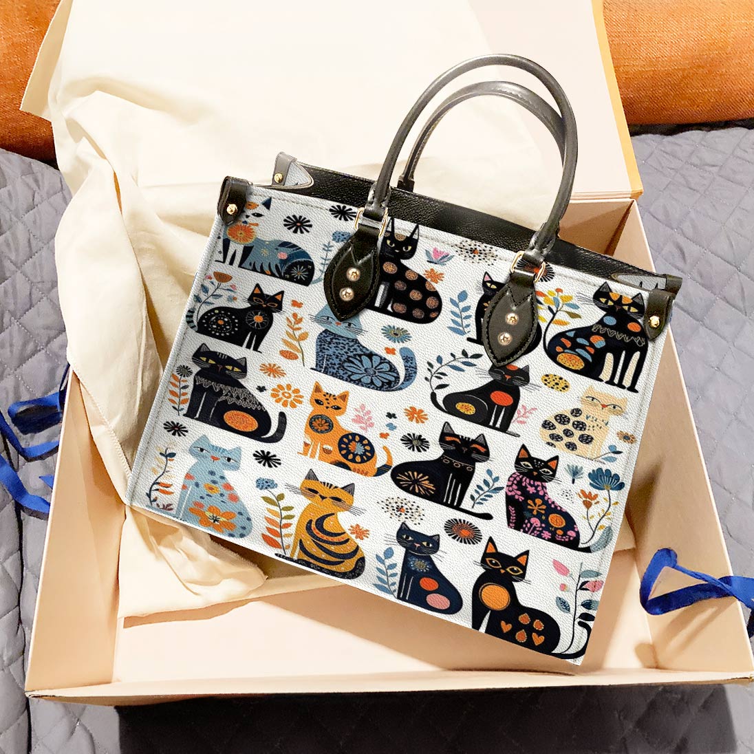 Leather Bag Whimsical Whiskers In Bloom