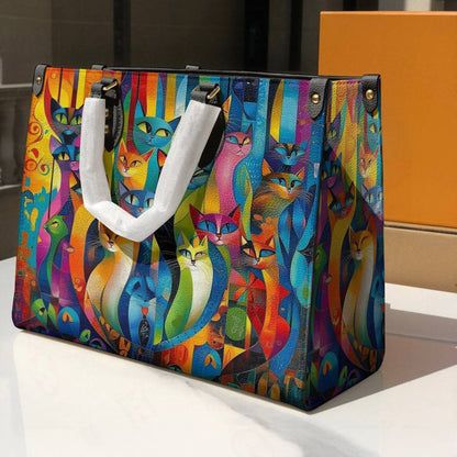 Cat Leather Bag Rainbow Geometric