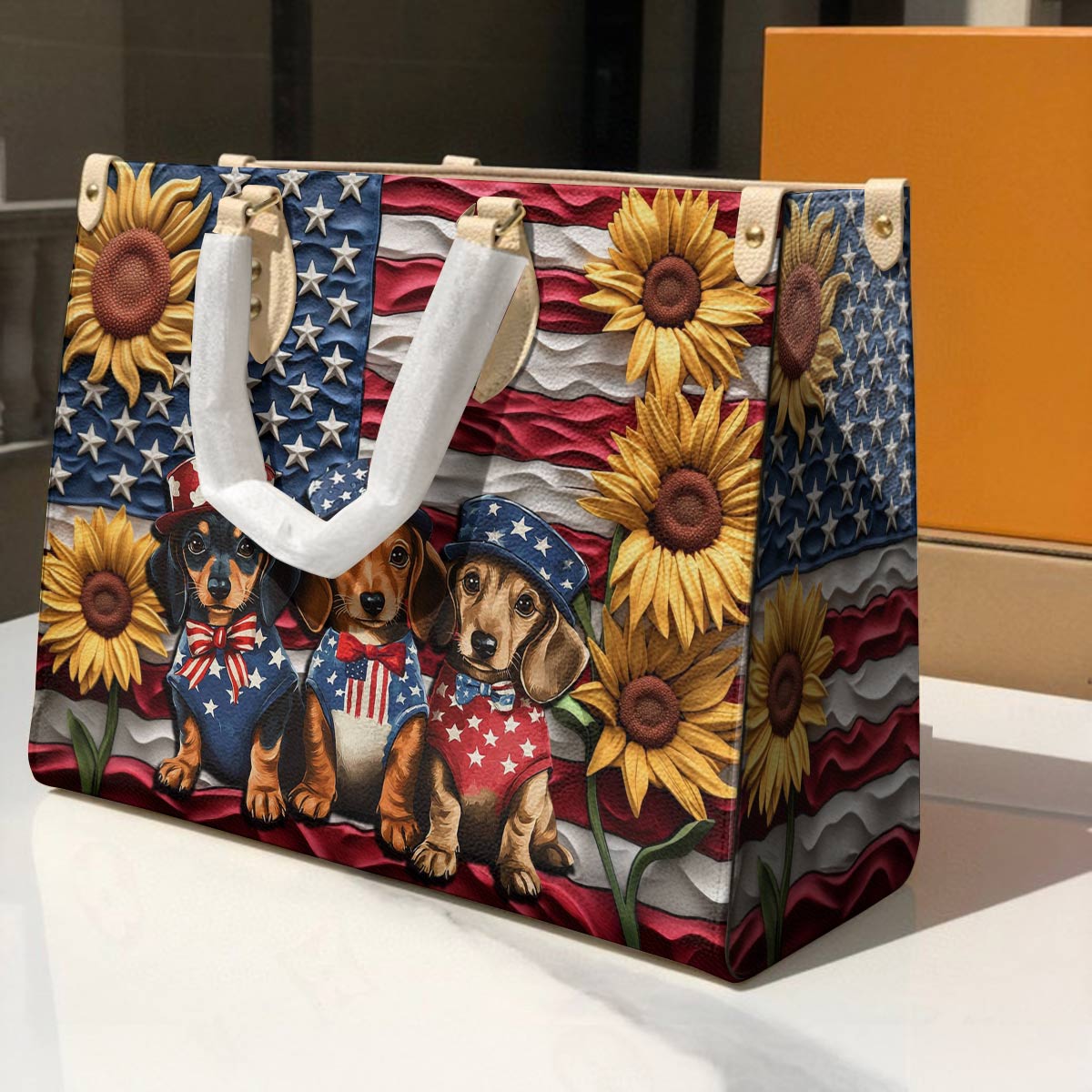 Dachshund Leather Bag Doxies for America