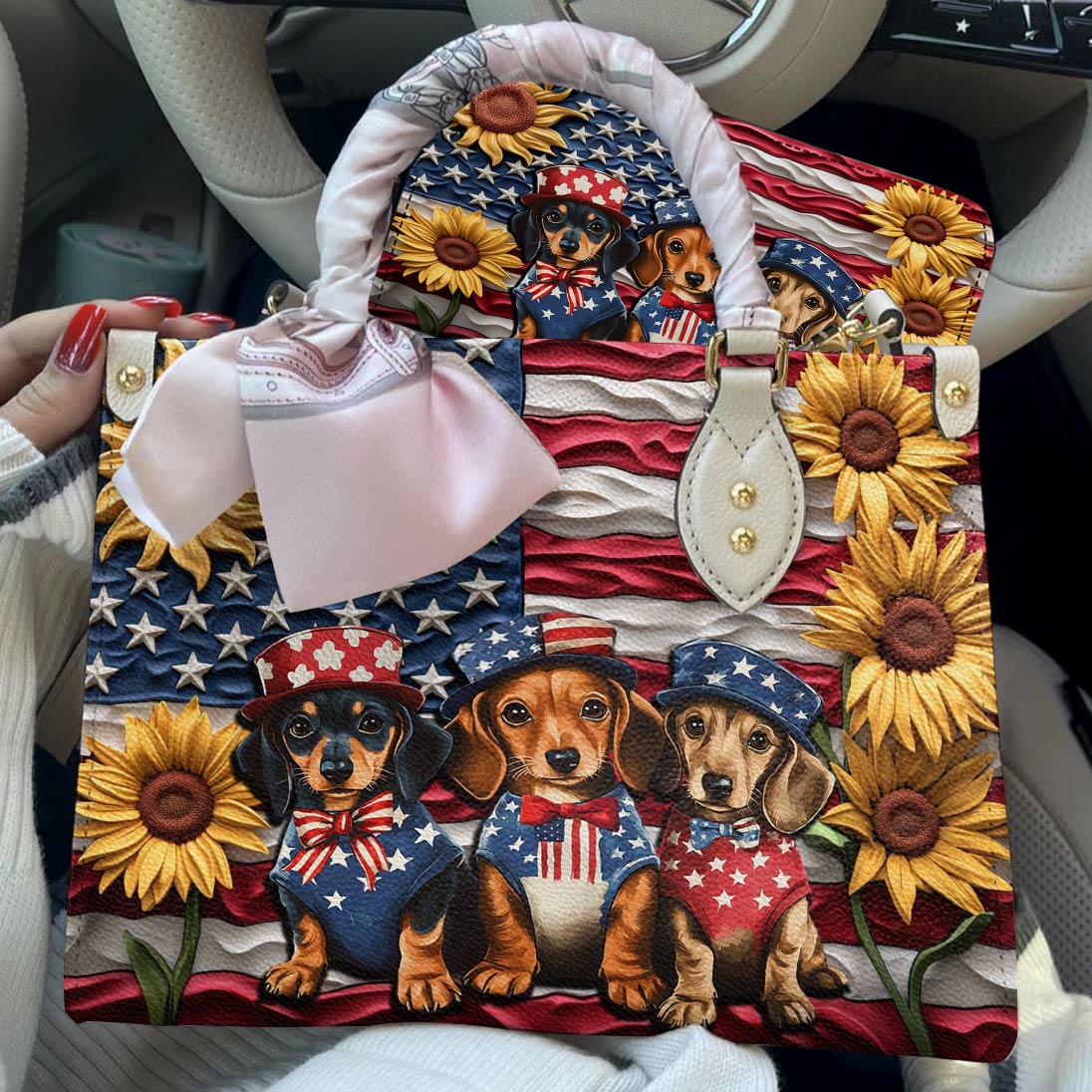 Dachshund Leather Bag Doxies for America