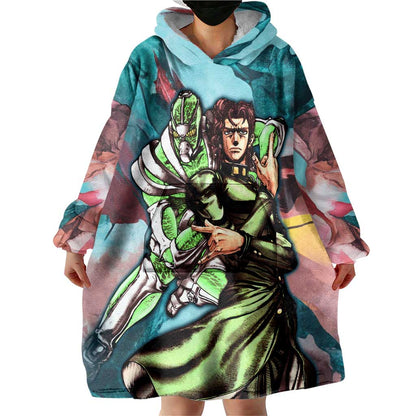 Trippy Kakyoin Hierophant Green Jojos Bizarre Adventure Wearable Blanket Hoodie Trippy Mix Anime Style TS04