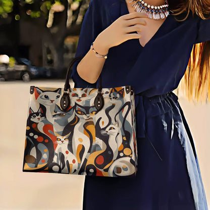 Cat Leather Bag Whimsical Geometric