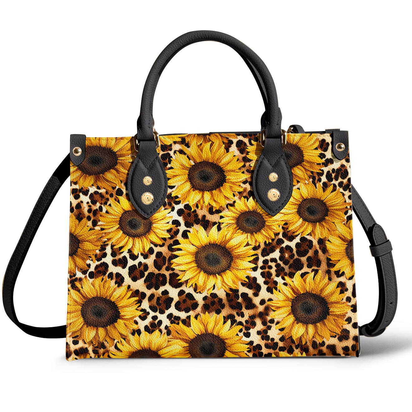 Leather Bag Leopard Sunflowers