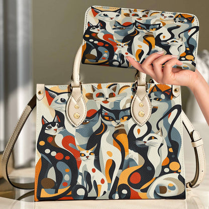 Cat Leather Bag Whimsical Geometric